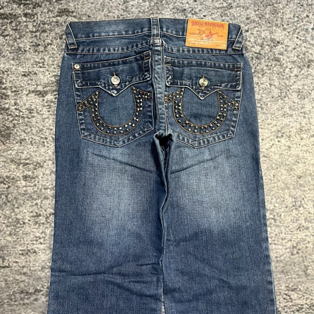 True Religion Billy Jeans‎ Mens 32x34 Blue Studded Relaxed Bootcut Vintage Y2K